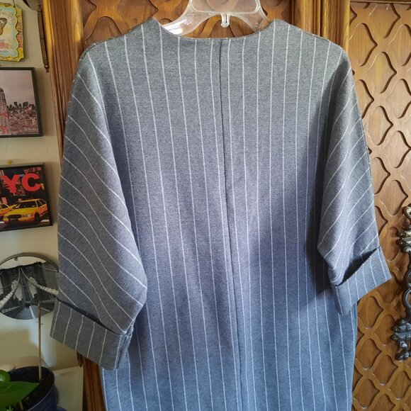 ZARA Gray Pinstripe Dolman Sleeve Pocket Cocoon Tunic Shift Dress - Size S - Picture 10 of 16